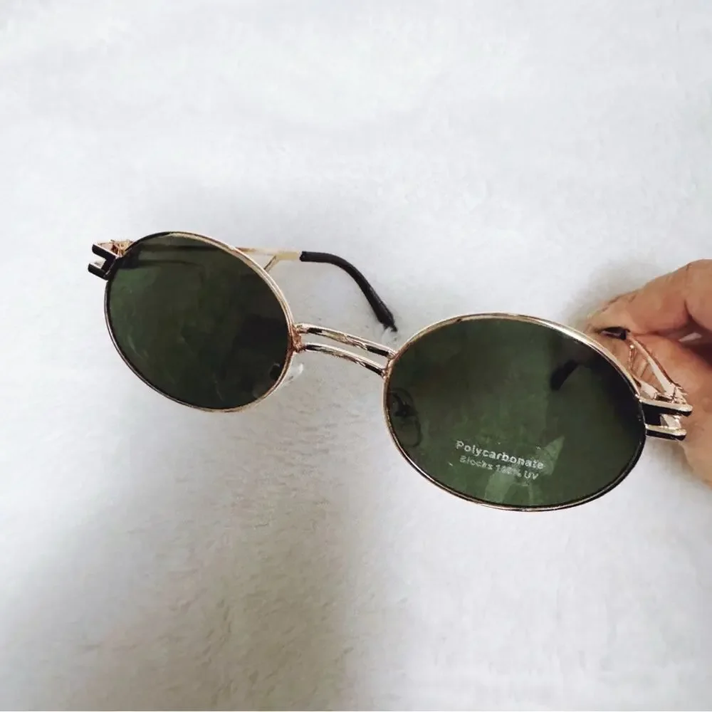 Brandon Green Tint with Gold Rim Round Sunglasses
